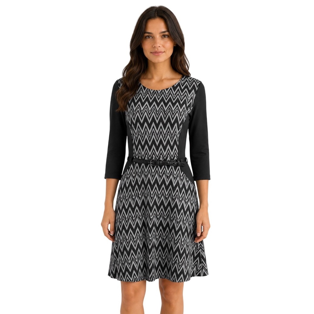 Accidentally In Love Black and Gray Zigzag Midi Dress